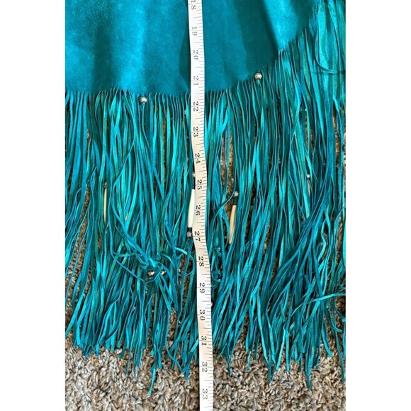 Teal Leather Western Skirt Fringe Concho L Cowgirl Rockabilly - Picture 5 of 8